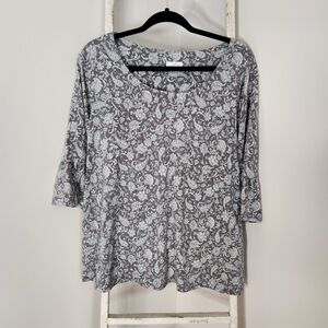 J.Jill Womens 2x Gray Floral Paisley 3/4 Sleeve Top
